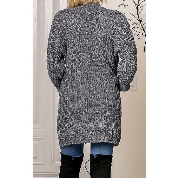 Gray Thick Knit Cardigan Sweater w/ Front Pockets - Picture 3 of 4